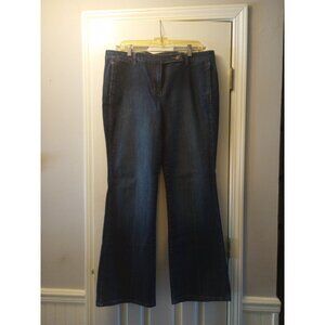 Lands End Women's 14 Jeans Original Fit City Waist Trouser Leg Indigo Blue Denim